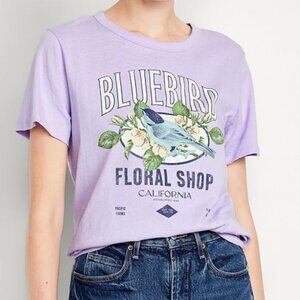 Old Navy Womens EveryWear Tee Crewneck Short Sleeve Graphic Blue Bird T-shirt